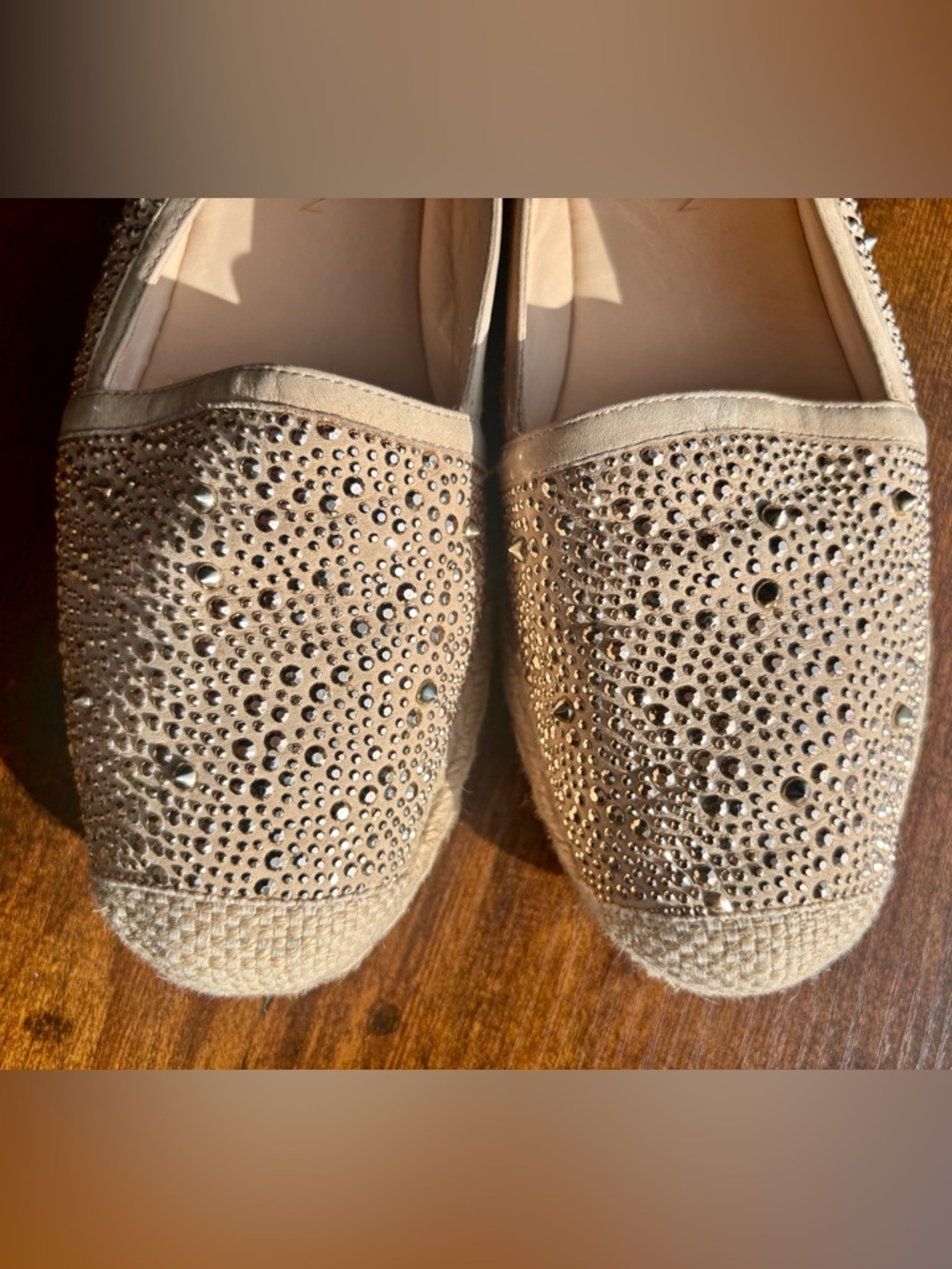 STUART WEITZMAN Nude Gold Rhinestone Espadrille Slip-On - Picture 8 of 10